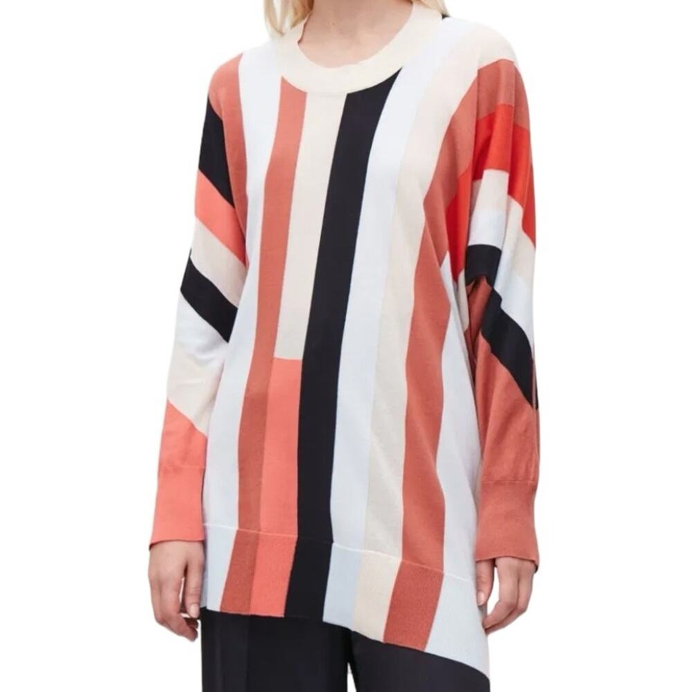 COS Striped Asymetric Long Knit Top Sweater Black Rust Blue size XS
